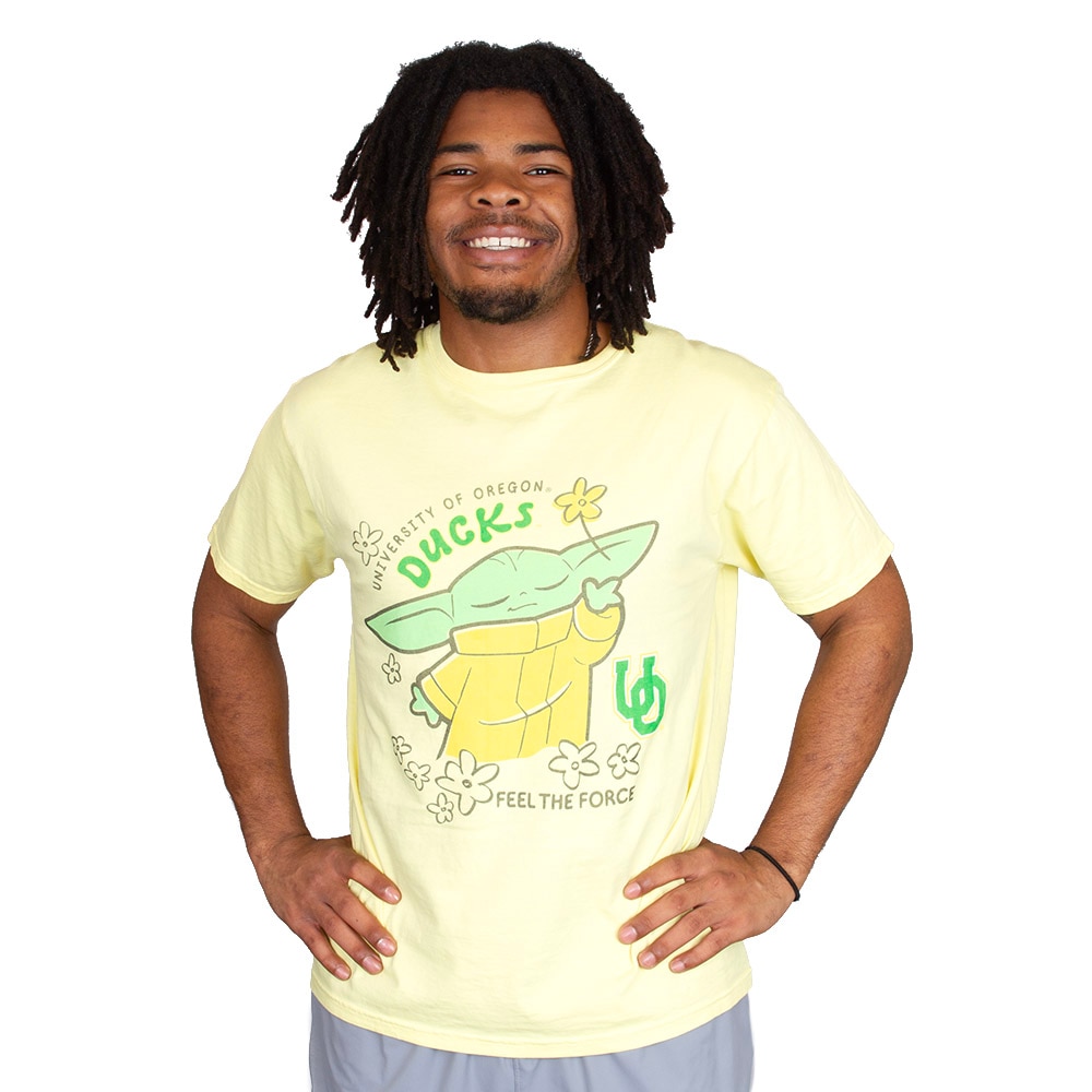 Interlocking UO, Blue 84, Yellow, Crew Neck, Cotton, Men, Unisex, Star Wars, Flower, Feel the Force, Grogu, T-Shirt, 964432